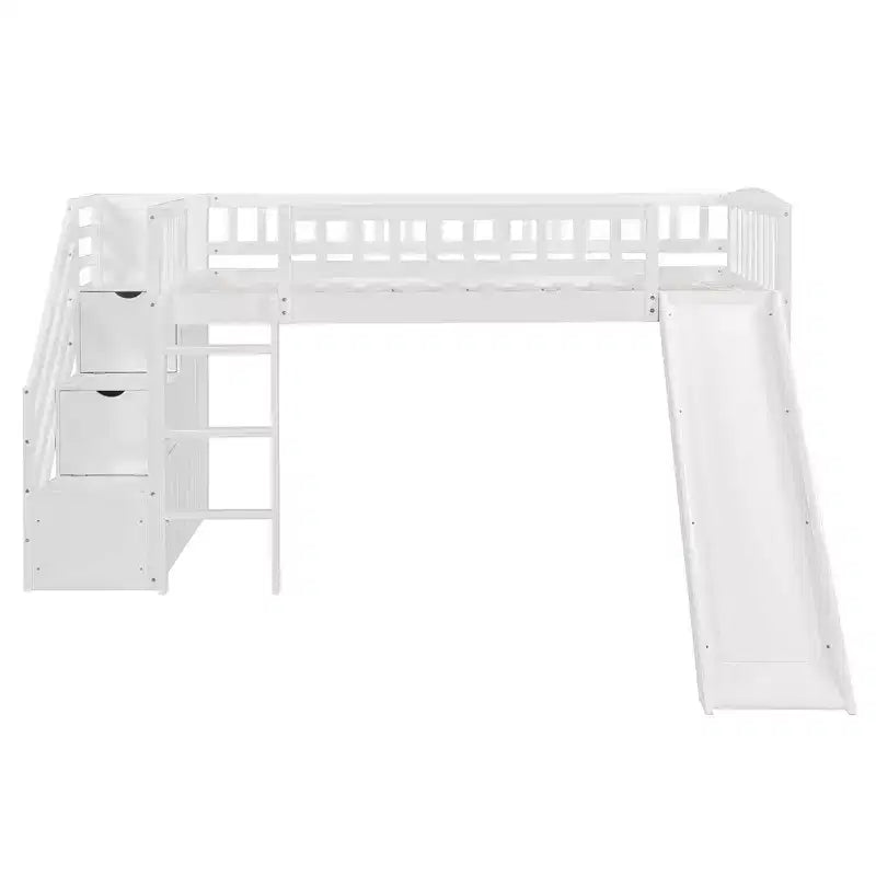 Lit mezzanine double Luxystar avec toboggan et escalier de rangement pour chambre d'enfant