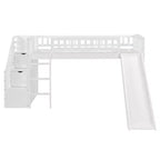 Lit mezzanine double Luxystar avec toboggan et escalier de rangement pour chambre d'enfant
