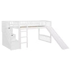 Lit mezzanine double Luxystar avec toboggan et escalier de rangement pour chambre d'enfant