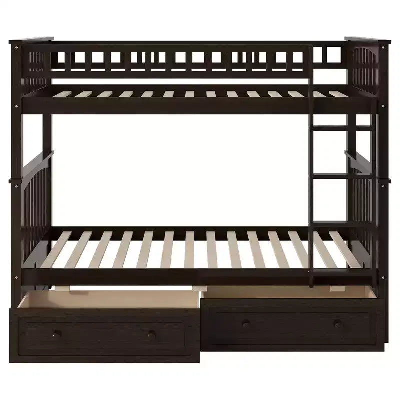Lit en bois FAMYYT, taille double, avec tiroirs, garde-corps en forme de clôture, échelle, montage facile