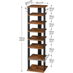 ALUCSET Meuble à chaussures vertical à 8 niveaux, Organisateur de rangement à chaussures en bois avec crochets, Tour à chaussures étroite pour 8 paires, Gain de place, pour entrée, salon