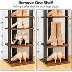 ALUCSET Meuble à chaussures vertical à 8 niveaux, Organisateur de rangement à chaussures en bois avec crochets, Tour à chaussures étroite pour 8 paires, Gain de place, pour entrée, salon