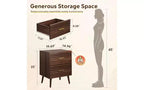 DEXYLLO Table de Chevet Mid-Century Moderne, Table de Nuit en Bois Cannelé avec Deux Tiroirs, Table de Chevet pour Chambre à Coucher, Marron
