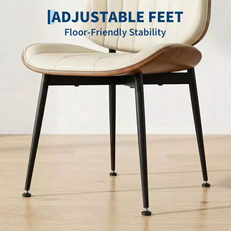 Lot de 2 chaises de salle à manger modernes du milieu du siècle à dossier en coquille - Chaises d'appoint rembourrées en cuir PU avec pieds coniques en métal