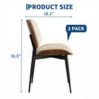 Lot de 2 chaises de salle à manger modernes du milieu du siècle à dossier en coquille - Chaises d'appoint rembourrées en cuir PU avec pieds coniques en métal