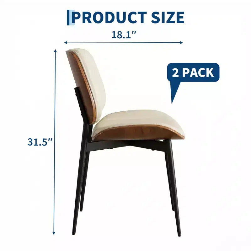 Lot de 2 chaises de salle à manger modernes du milieu du siècle à dossier en coquille - Chaises d'appoint rembourrées en cuir PU avec pieds coniques en métal