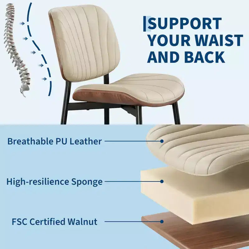 Lot de 2 chaises de salle à manger modernes du milieu du siècle à dossier en coquille - Chaises d'appoint rembourrées en cuir PU avec pieds coniques en métal