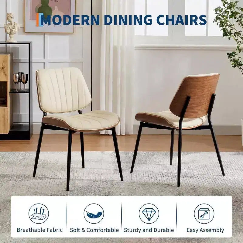 Lot de 2 chaises de salle à manger modernes du milieu du siècle à dossier en coquille - Chaises d'appoint rembourrées en cuir PU avec pieds coniques en métal