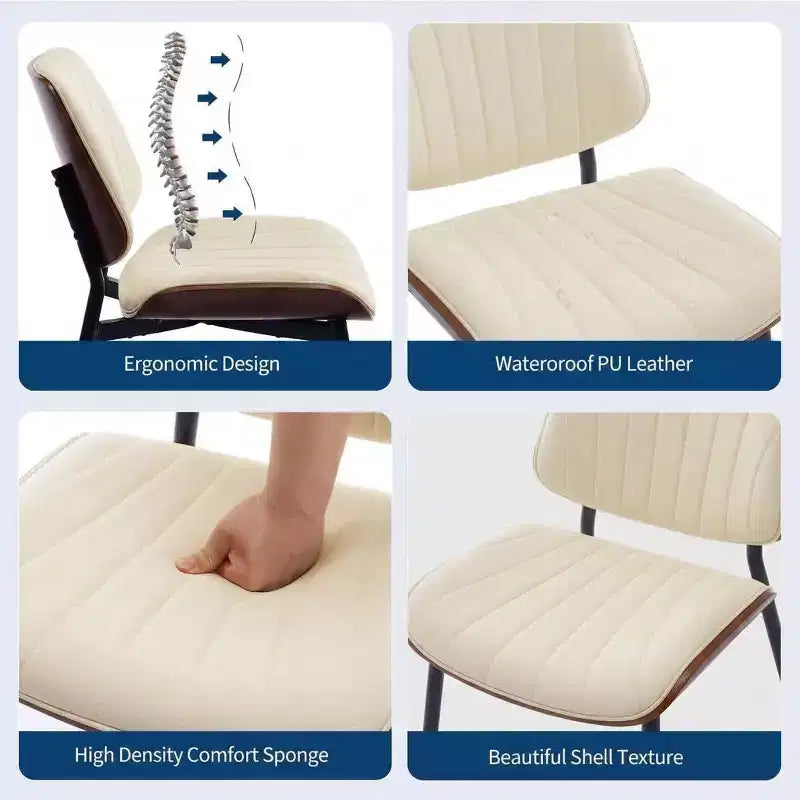 Lot de 2 chaises de salle à manger modernes du milieu du siècle à dossier en coquille - Chaises d'appoint rembourrées en cuir PU avec pieds coniques en métal