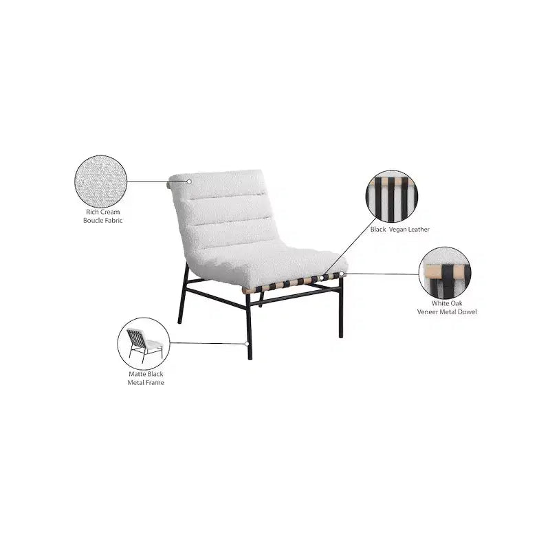 Chaise Meridian Furniture Burke en tissu bouclé crème