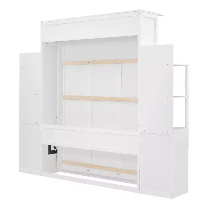 Lit escamotable Queen Luxystar avec étagères de rangement, 4 tiroirs et lumières