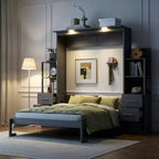 Lit escamotable Queen Luxystar avec étagères de rangement, 4 tiroirs et lumières