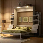 Lit escamotable Queen Luxystar avec étagères de rangement, 4 tiroirs et lumières
