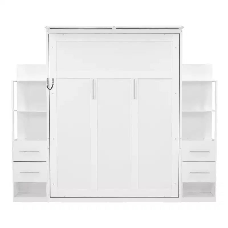 Lit escamotable Queen Luxystar avec étagères de rangement, 4 tiroirs et lumières