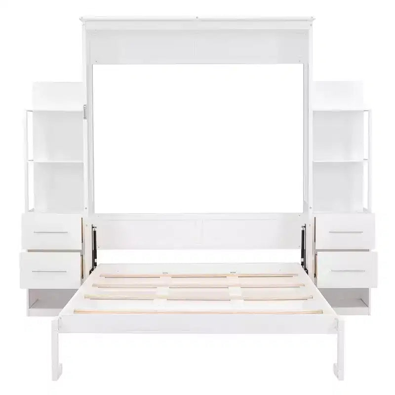 Lit escamotable Queen Luxystar avec étagères de rangement, 4 tiroirs et lumières
