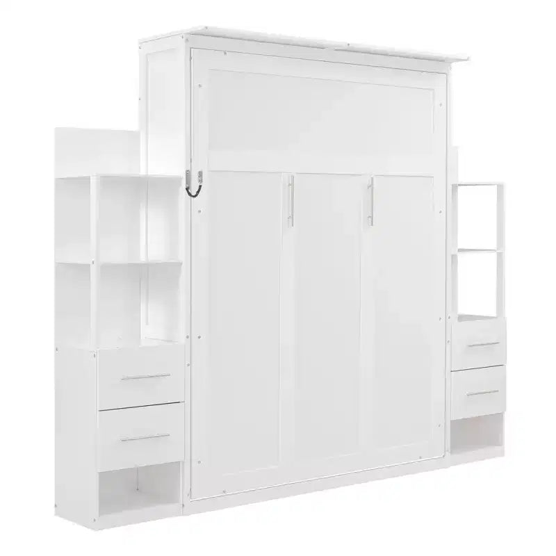 Lit escamotable Queen Luxystar avec étagères de rangement, 4 tiroirs et lumières