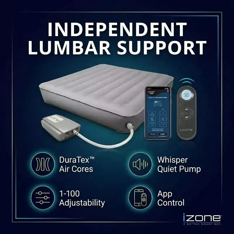 Matelas iZone 16 Smart Zone, réglable double face, de moelleux à ferme, support lombaire personnalisé pour couples, essai de 100 nuits