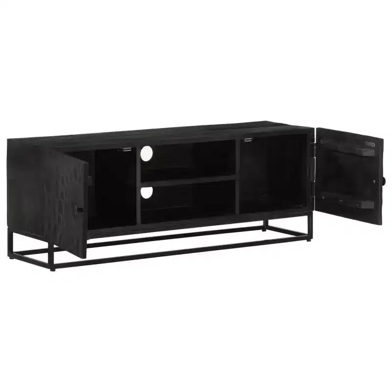 vidaXL Meuble TV Noir Bois de manguier massif et fer 110 x 30 x 40 cm