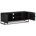 vidaXL Meuble TV Noir Bois de manguier massif et fer 110 x 30 x 40 cm