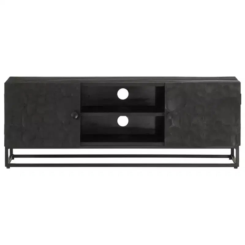 vidaXL Meuble TV Noir Bois de manguier massif et fer 110 x 30 x 40 cm