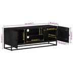 vidaXL Meuble TV Noir Bois de manguier massif et fer 110 x 30 x 40 cm