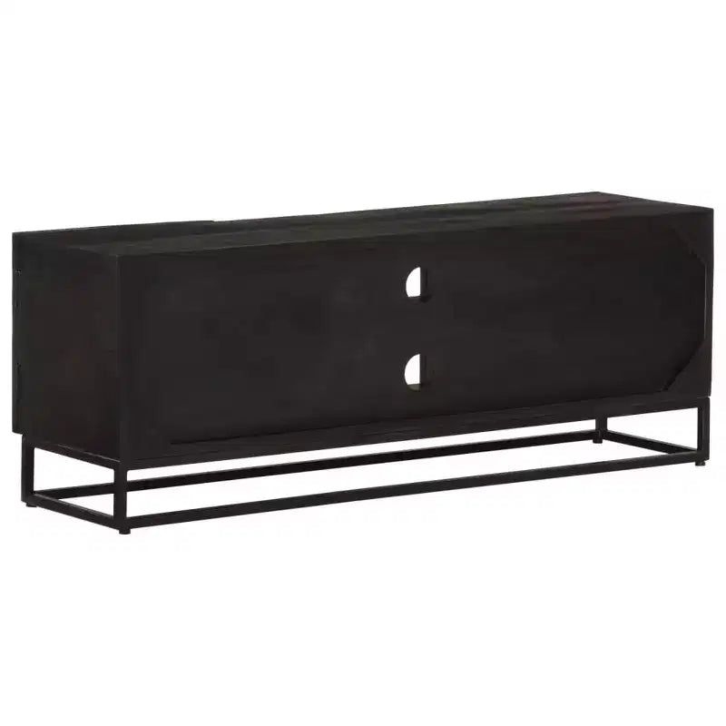 vidaXL Meuble TV Noir Bois de manguier massif et fer 110 x 30 x 40 cm