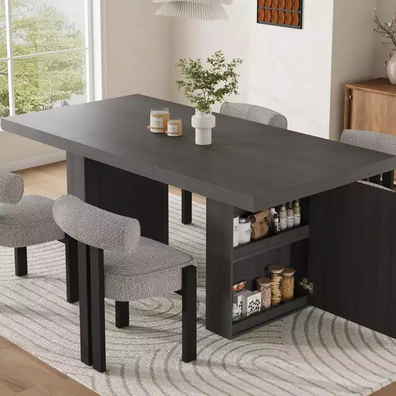 Grande table de salle à manger de 180 cm avec pieds cannelés et rangement, table de cuisine moderne en bois pour 6 à 10 personnes, meuble robuste pour salle à manger