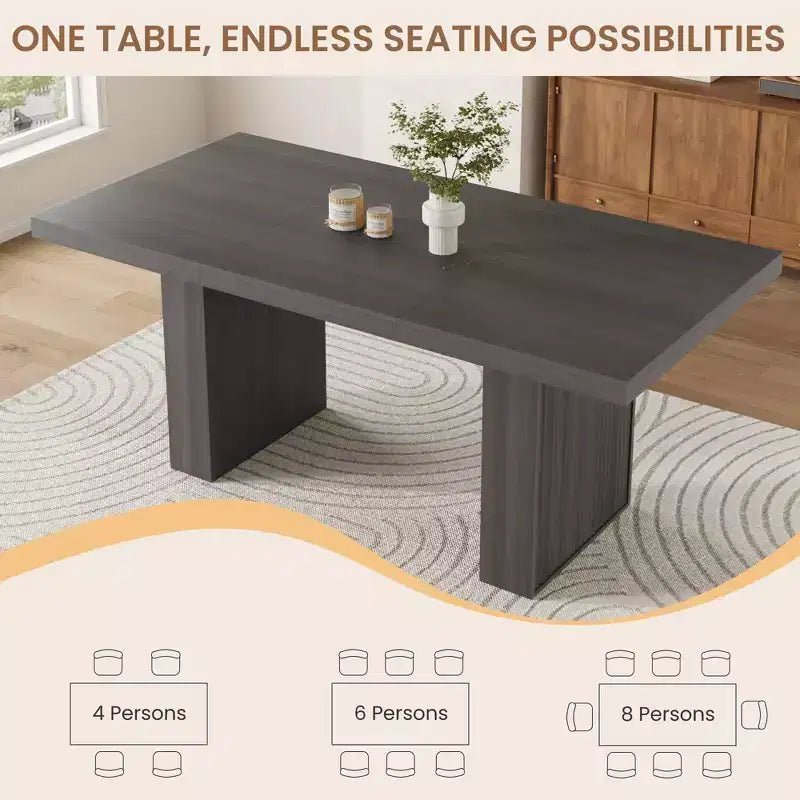 Grande table de salle à manger de 180 cm avec pieds cannelés et rangement, table de cuisine moderne en bois pour 6 à 10 personnes, meuble robuste pour salle à manger