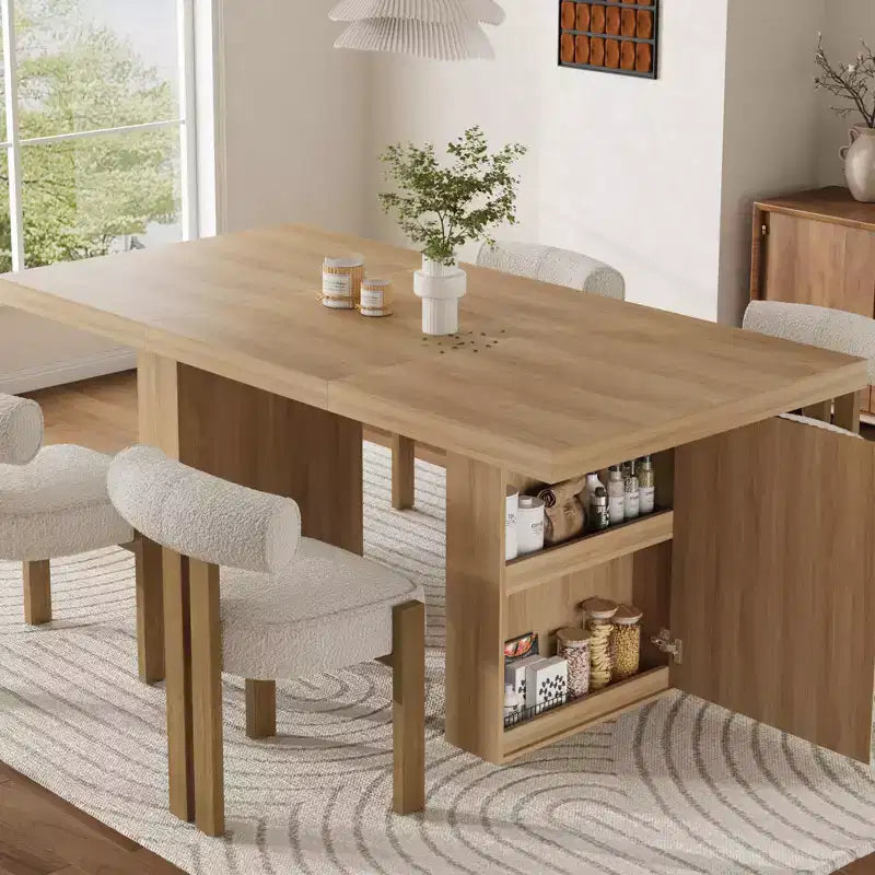 Grande table de salle à manger de 180 cm avec pieds cannelés et rangement, table de cuisine moderne en bois pour 6 à 10 personnes, meuble robuste pour salle à manger