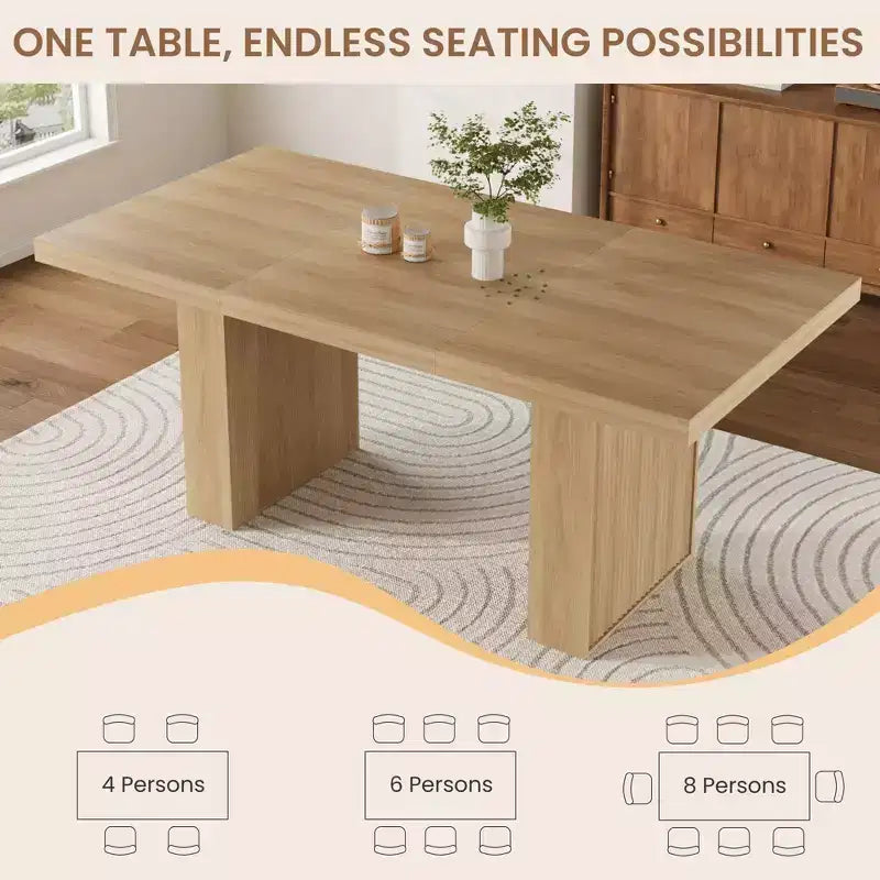 Grande table de salle à manger de 180 cm avec pieds cannelés et rangement, table de cuisine moderne en bois pour 6 à 10 personnes, meuble robuste pour salle à manger
