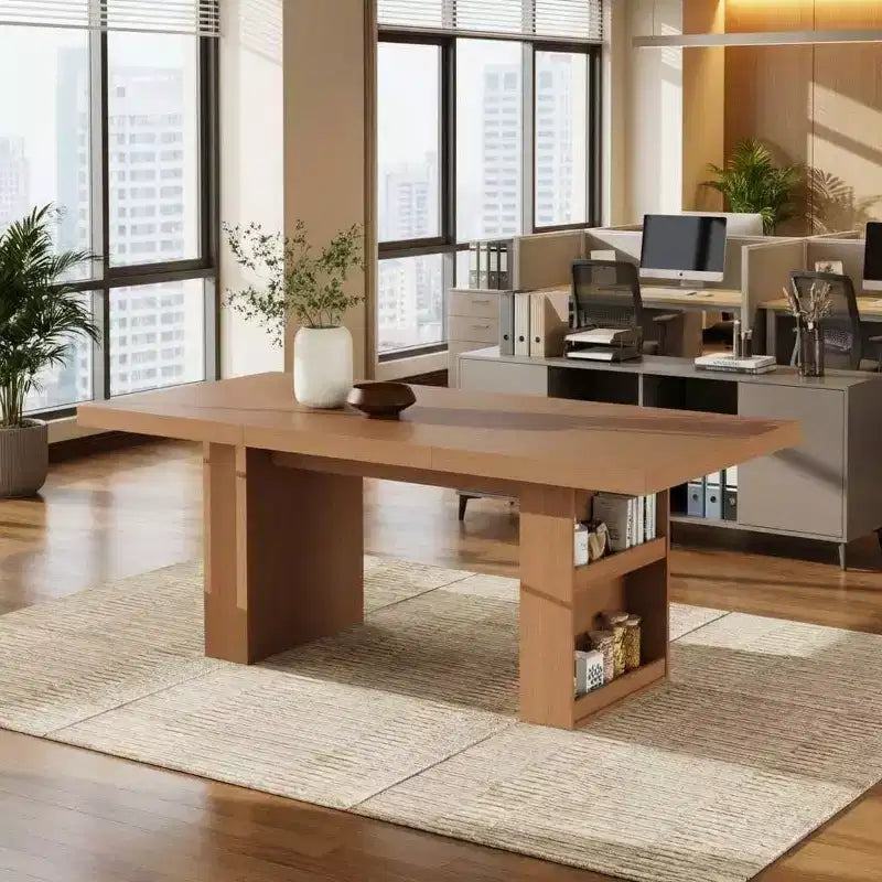 Grande table de salle à manger de 180 cm avec pieds cannelés et rangement, table de cuisine moderne en bois pour 6 à 10 personnes, meuble robuste pour salle à manger