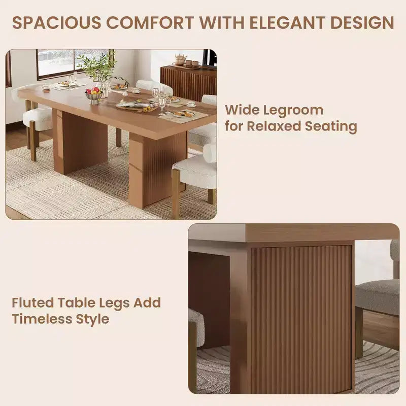 Grande table de salle à manger de 180 cm avec pieds cannelés et rangement, table de cuisine moderne en bois pour 6 à 10 personnes, meuble robuste pour salle à manger