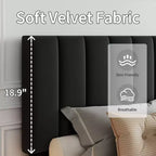 Cadre de lit plateforme complet avec tête de lit capitonnée verticale réglable en hauteur, lit rembourré avec lattes en bois robustes et support anti-bruit.