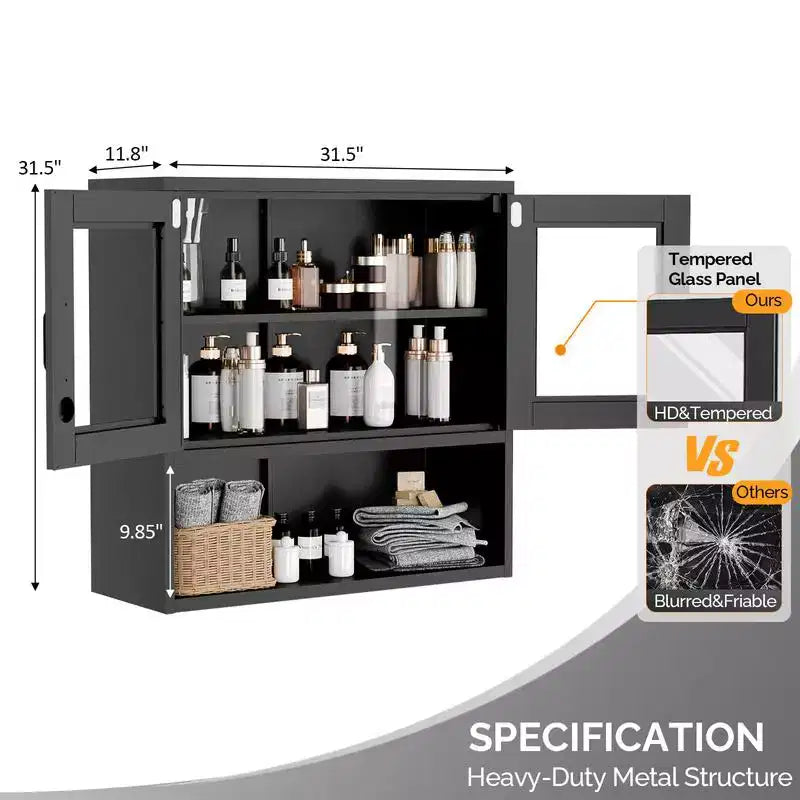 Armoire de rangement à outils en acier, meuble haut noir