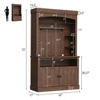 Meuble bar à café de ferme de 183 cm de haut avec lumières réglables, casier à vin et support pour micro-ondes, buffet de rangement, grand garde-manger de cuisine