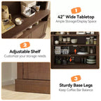 Meuble bar à café de ferme de 183 cm de haut avec lumières réglables, casier à vin et support pour micro-ondes, buffet de rangement, grand garde-manger de cuisine