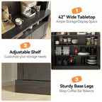 Meuble bar à café de ferme de 183 cm de haut avec lumières réglables, casier à vin et support pour micro-ondes, buffet de rangement, grand garde-manger de cuisine