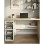 Bureau d'angle en L avec étagères de rangement à 3 niveaux, petit bureau réversible pour petits espaces, poste de travail informatique pour bureau à domicile, études et jeux