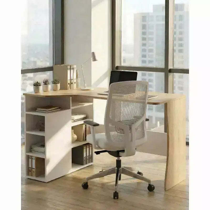 Bureau d'angle en L avec étagères de rangement à 3 niveaux, petit bureau réversible pour petits espaces, poste de travail informatique pour bureau à domicile, études et jeux