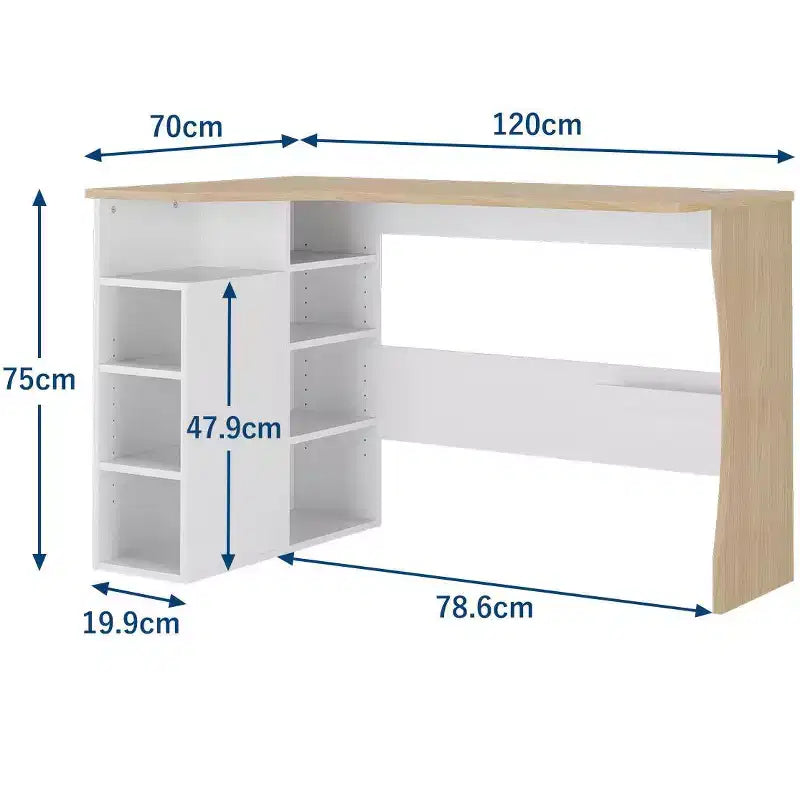 Bureau d'angle en L avec étagères de rangement à 3 niveaux, petit bureau réversible pour petits espaces, poste de travail informatique pour bureau à domicile, études et jeux