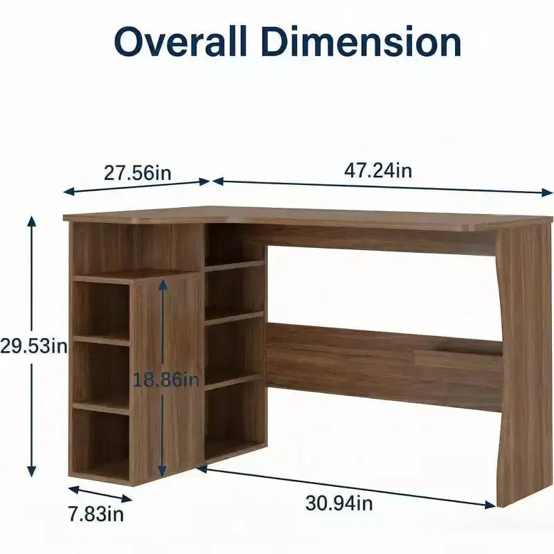 Bureau d'angle en L avec étagères de rangement à 3 niveaux, petit bureau réversible pour petits espaces, poste de travail informatique pour bureau à domicile, études et jeux