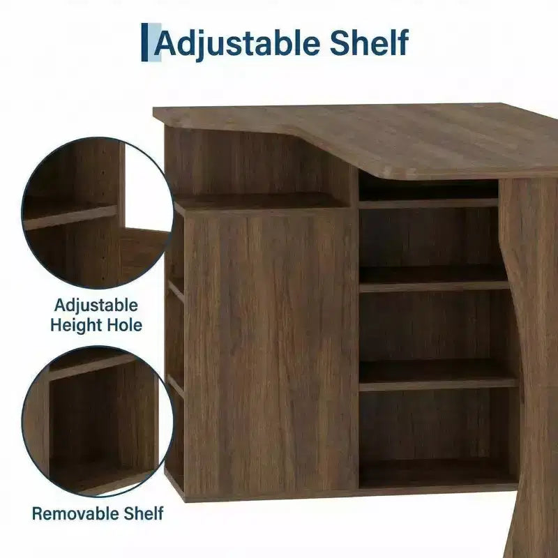 Bureau d'angle en L avec étagères de rangement à 3 niveaux, petit bureau réversible pour petits espaces, poste de travail informatique pour bureau à domicile, études et jeux
