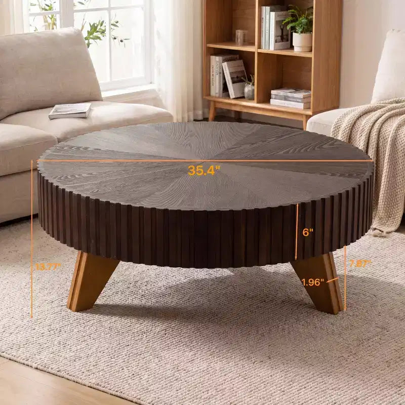 JVNOXK 35,4 Table Basse Ronde Rétro Marron, Pieds Robustes en Bois Massif Plateau en MDF pour Salon Décoration Intérieure