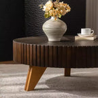 JVNOXK 35,4 Table Basse Ronde Rétro Marron, Pieds Robustes en Bois Massif Plateau en MDF pour Salon Décoration Intérieure