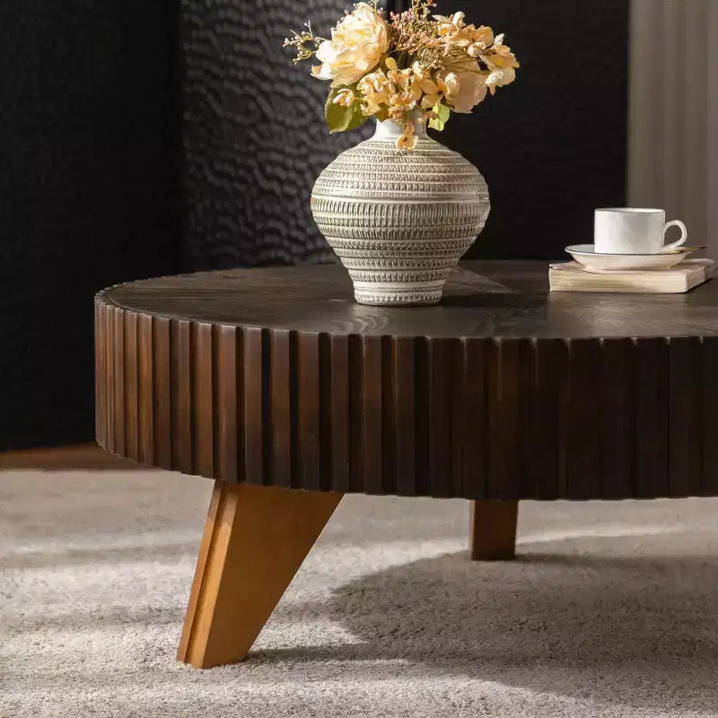 JVNOXK 35,4 Table Basse Ronde Rétro Marron, Pieds Robustes en Bois Massif Plateau en MDF pour Salon Décoration Intérieure
