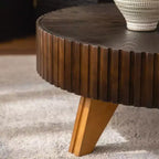 JVNOXK 35,4 Table Basse Ronde Rétro Marron, Pieds Robustes en Bois Massif Plateau en MDF pour Salon Décoration Intérieure