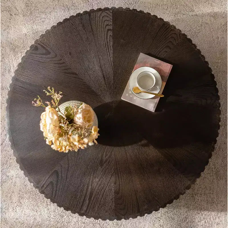 JVNOXK 35,4 Table Basse Ronde Rétro Marron, Pieds Robustes en Bois Massif Plateau en MDF pour Salon Décoration Intérieure