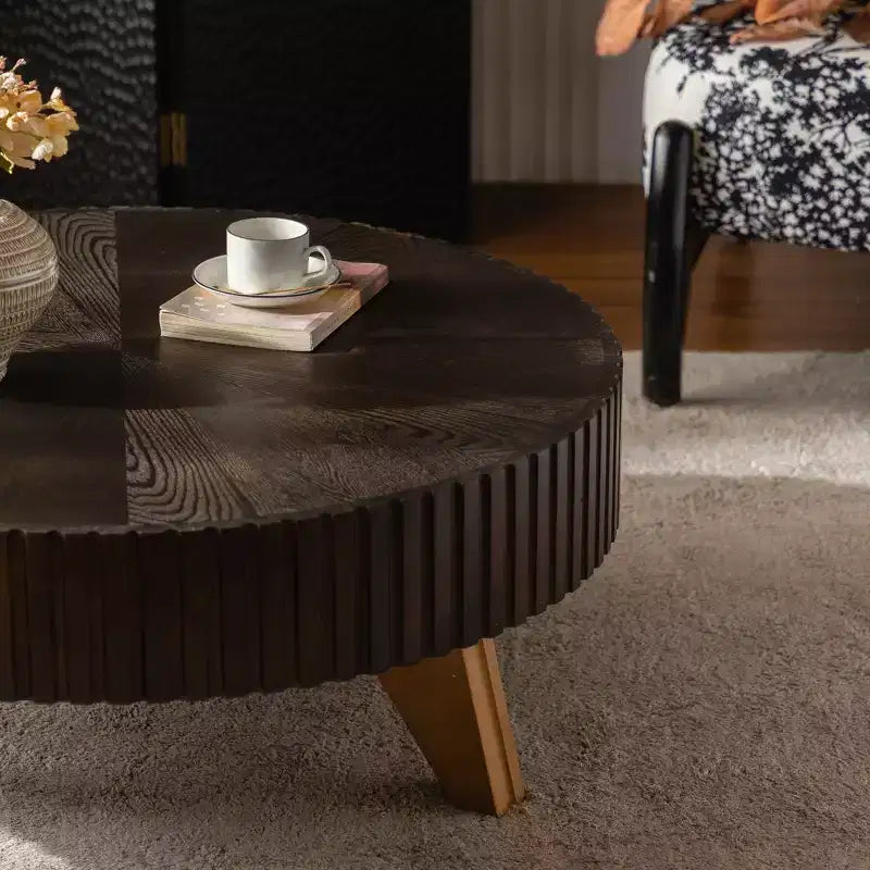 JVNOXK 35,4 Table Basse Ronde Rétro Marron, Pieds Robustes en Bois Massif Plateau en MDF pour Salon Décoration Intérieure