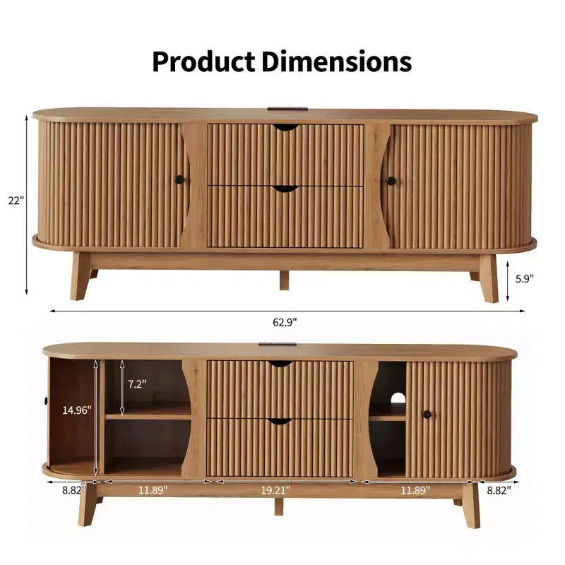 Meuble TV avec prises électriques, 2 tiroirs et 2 placards avec portes grillagées pour téléviseurs jusqu'à 70 pouces, console multimédia