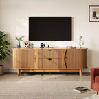 Meuble TV avec prises électriques, 2 tiroirs et 2 placards avec portes grillagées pour téléviseurs jusqu'à 70 pouces, console multimédia